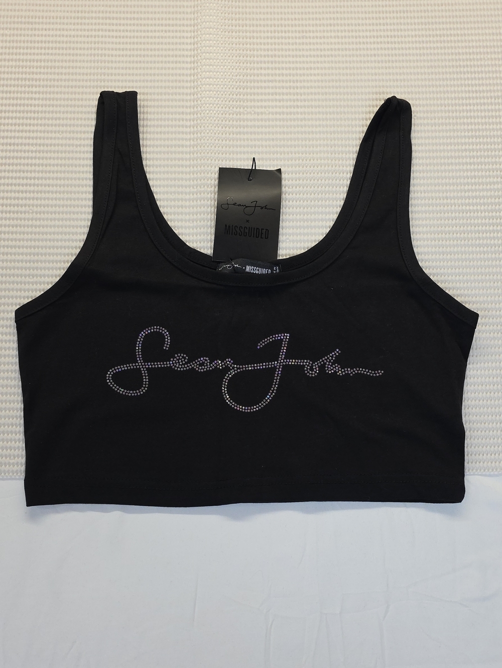Missguided Black Sean John Embellished Crop Tank Top Us 6